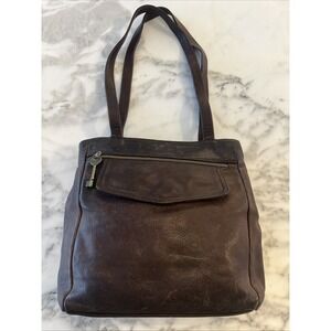 Fossil Pebbled Leather Hobo Messenger Bag Handbag Purse Key Dark Brown